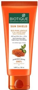 BIOTIQUE Sunscreen - SPF 3 PA+++ sun shield bio pink lentils spf 40 ...