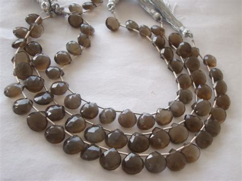 Premium Grey Moonstone Heart Briolette Beads