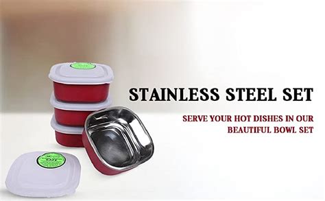 Buy VAGMI Square Stainless Steel Microwave Safe 4 Container - Each 400 ...