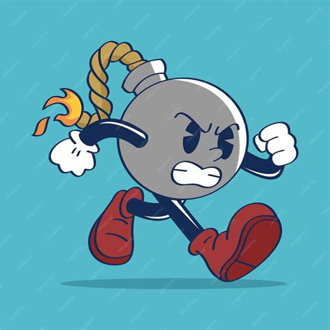 Bomb cartoon character running furiosly vector hand drawing | Premium ...