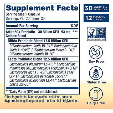 Renew Life Probiotics Adult 50+ Gut Health 30 billion 30 Vegetarian Ca ...