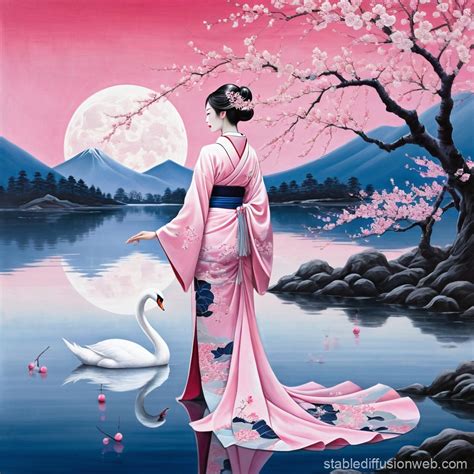 Japanese Goddess in Lunar Cherry Blossom Paradise | Stable Diffusion Online