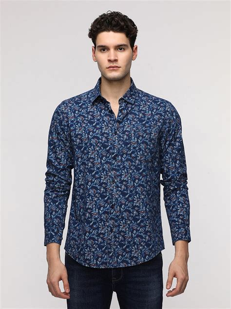 Buy Blue Floral Printed Denim Shirt – Crocodile