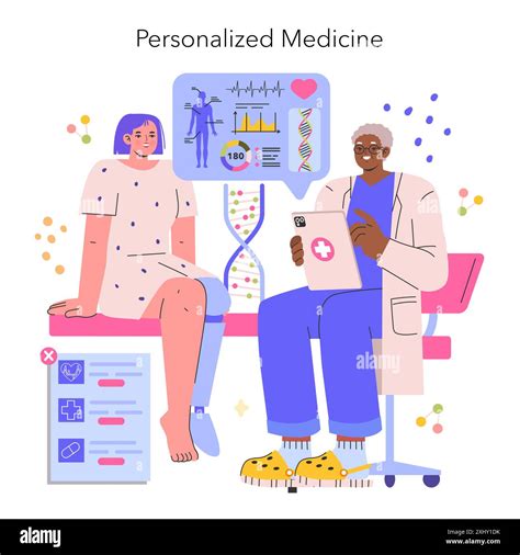 Personalized Medicine concept. Doctor with tablet discussing tailored healthcare with patient ...