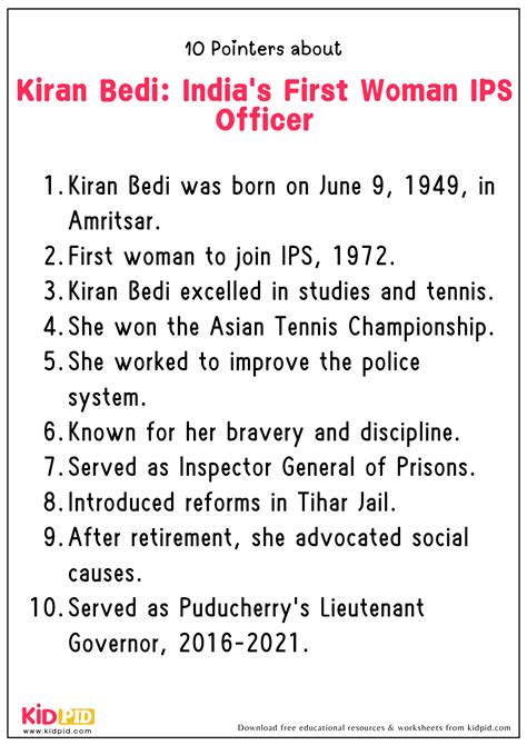 Essay - Kiran Bedi: India's First Woman IPS Officer - Kidpid