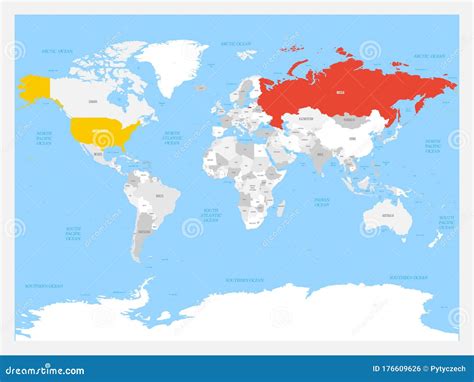 United States and Russia Highlighted on Political Map of World. Vector ...