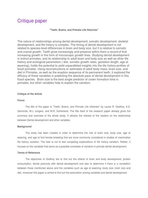 Image result for Critique Paper Sample