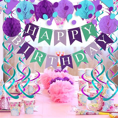 Purple Blue Happy Birthday Banner Paper Triangle Flag Bunting Circle ...