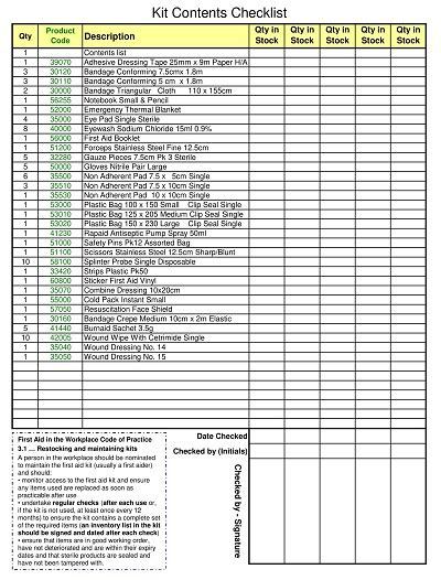 Free First Aid Kit Monthly Checklist Template Excel - Infoupdate.org