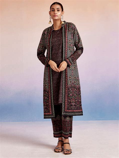 Shop Grey Woolen Ethnic Printed Co-ord Set - Jaipur Kurti
