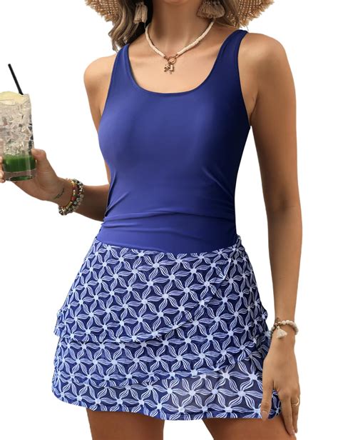 VIMPUNEC Women One Piece Swim Dress Swimsuit Tummy Control Modest Swim ...