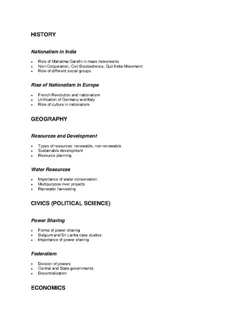Class 10 SST Notes: Nationalism, Resources, Power Sharing & Economics ...