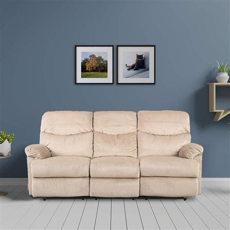 HomeTown Daniel Fabric Three Seater Recliner in Beige Colour : Amazon ...