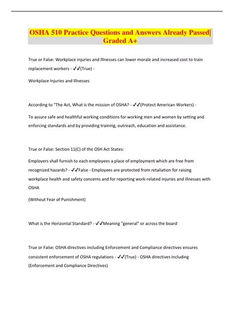 OSHA 510 Practice Questions and Answers Already Passed| Graded A+ ...