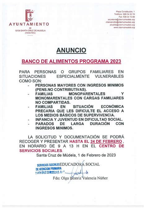 ANUNCIO BANCO DE ALIMENTOS PROGRAMA 2023