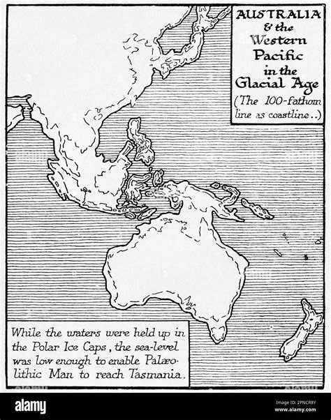 Map of Australia and the Western Pacific in the Glacial Age. While the waters were held up in ...