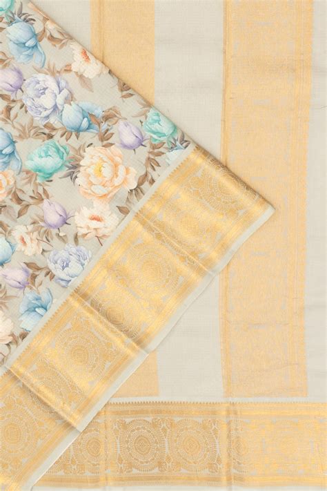 Kanchi Soft Kota Silk Floral Printed Pastel Grey