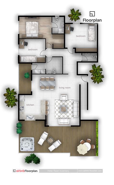 A single-storey house floor plan for an Airbnb listing in Ibiza, Spain ...