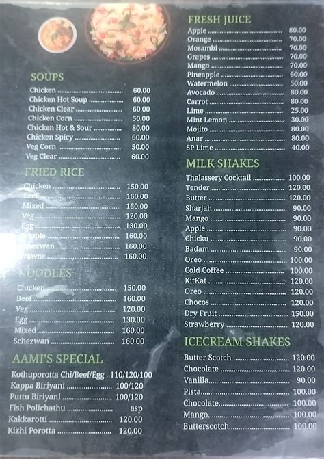 Menu at Aami's kitchen, Nedumbassery