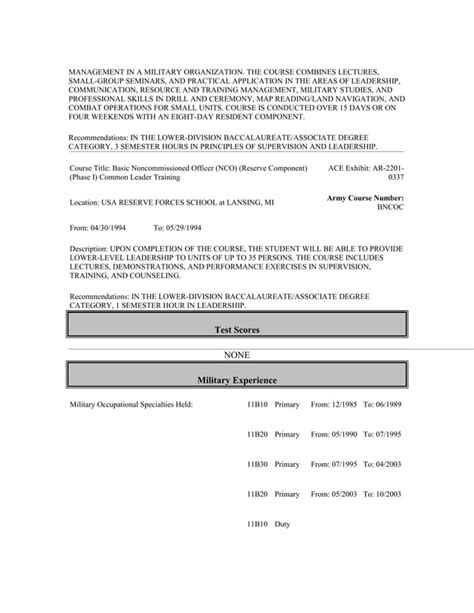 Image result for Military Training Transcript