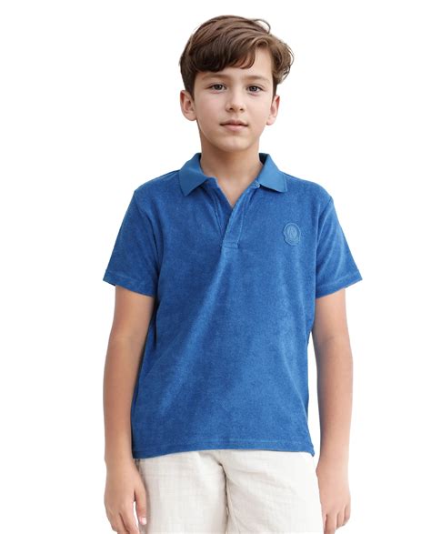 Rare Ones Kids Terry Blue Cotton Poly Short Sleeve Polo Neck Applique