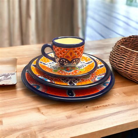 Vibrant 4-Piece Talavera Dinnerware Set | Colorful Mexican Handcrafted ...