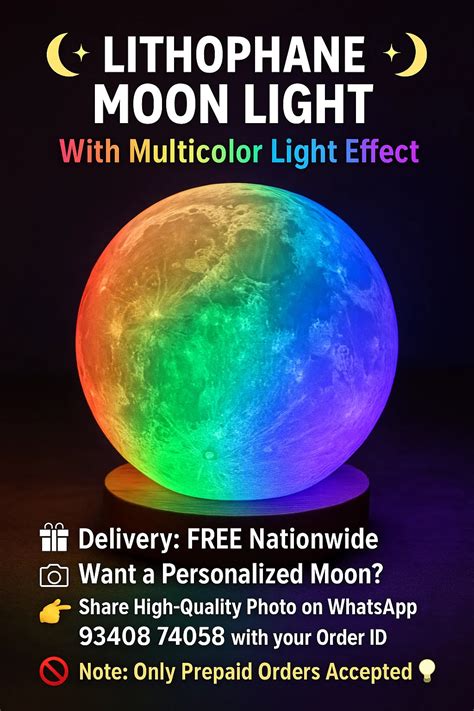 Lithophane Moon Light Lamp – Custom 3D Print | Multicolor LED Night La ...