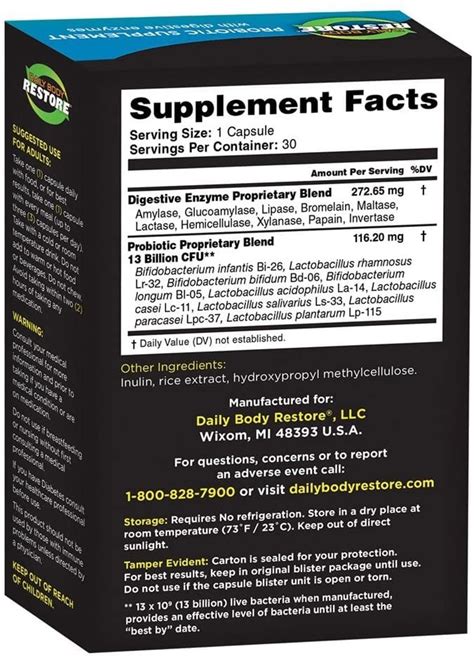 Buy Daily Body Restore Probiotic Supplement Capsules with Digestive ...