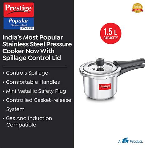 Prestige Svachh Popular 1.5 Litre Stainless Steel Pressure Cooker | In ...