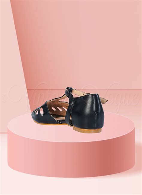 Banned Retro Vintage Pin Up T-Bar Peep Toe Sandals "Love Flats" in ...