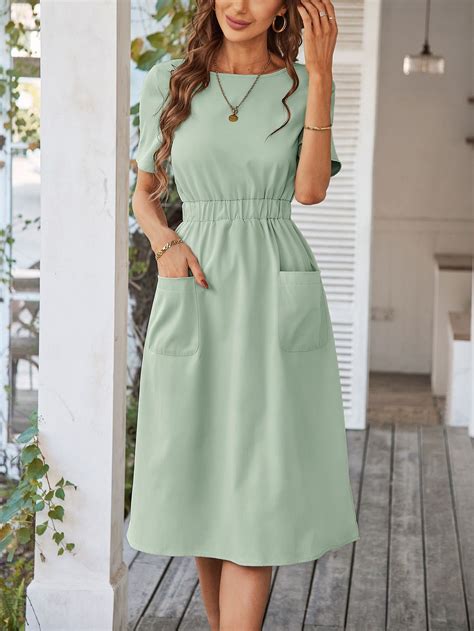 Button Detail Tie Back Dual Pocket Dress | Vestidos de moda para mujer ...
