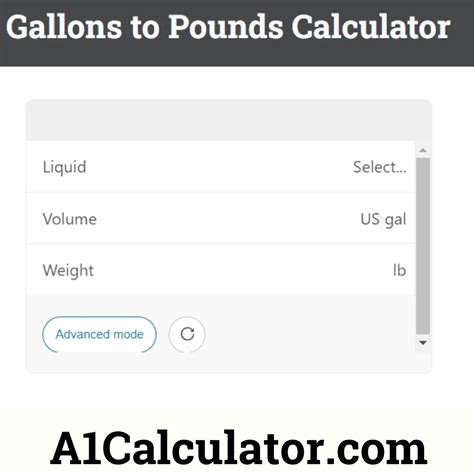Gallons To Pounds Calculator - A1Calculator