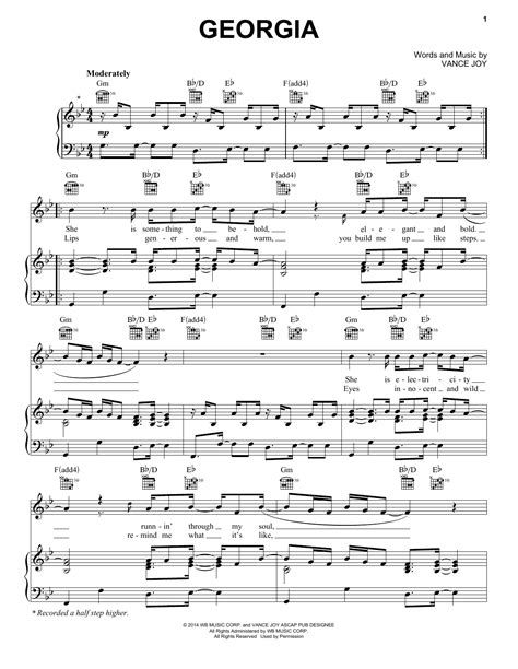 Georgia by Vance Joy Sheet Music for Piano, Vocal & Guitar Chords ...