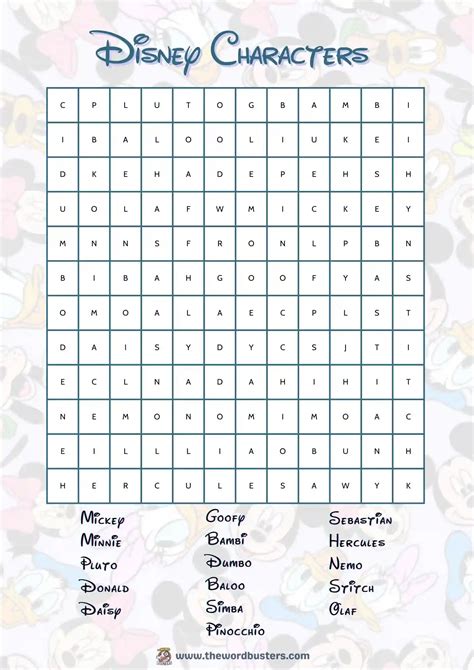 🔍 Disney Characters Word Search | Printable | Free
