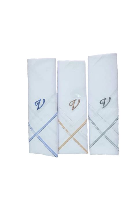 ANTONIA (Pack of 12 Men’s White Cotton Handkerchief Alphabet V : Amazon ...