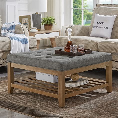 Snapklik.com : 24KF Large Square Upholstered Tufted Linen Ottoman ...