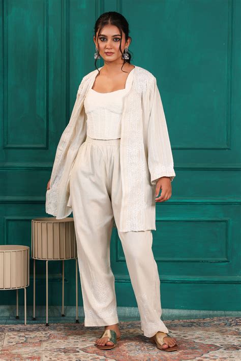 Chikankari Khadi Co-ord Set (Beige)