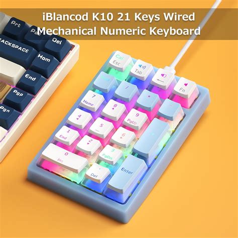 Buy iBlancod K10 21 Keys Wired Mechanical Numeric Keyboard RGB ...
