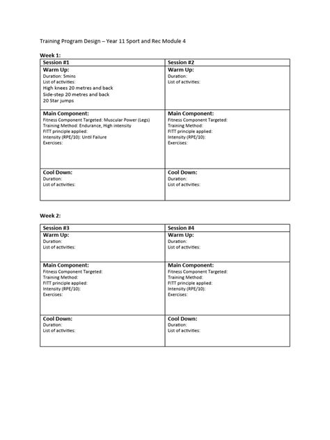 Training Program Design Template | PDF | Physical Fitness | Physical ...