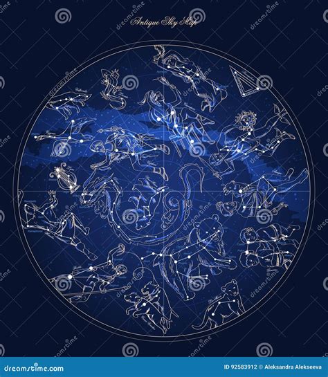 Astronomy Characters Sky Map with Constellation and Star Names Vector ...