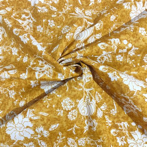 Yellow Flower Print Cotton Satin 16216 – TradeUNO Fabrics