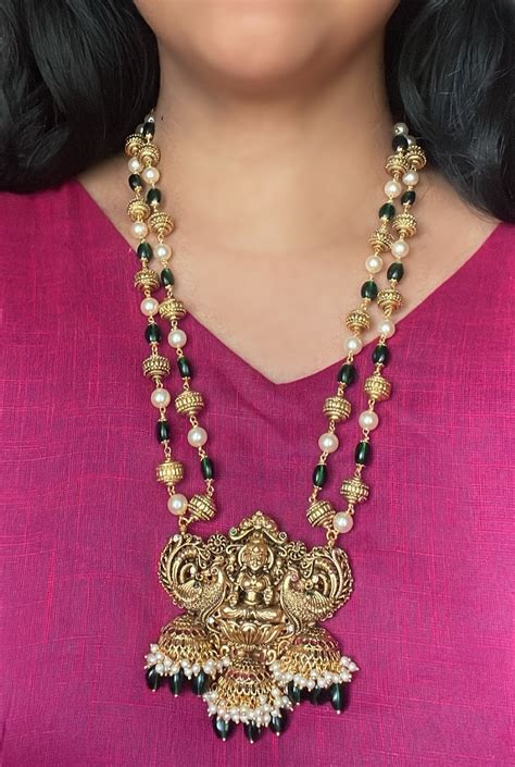 Premium Antique Goddess Green Beads Grand Haram Set – Nakshatra Chennai