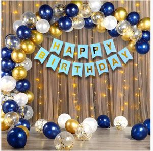 TTimmo4 Happy Birthday Decoration Kit Blue Golden and White Birthday ...