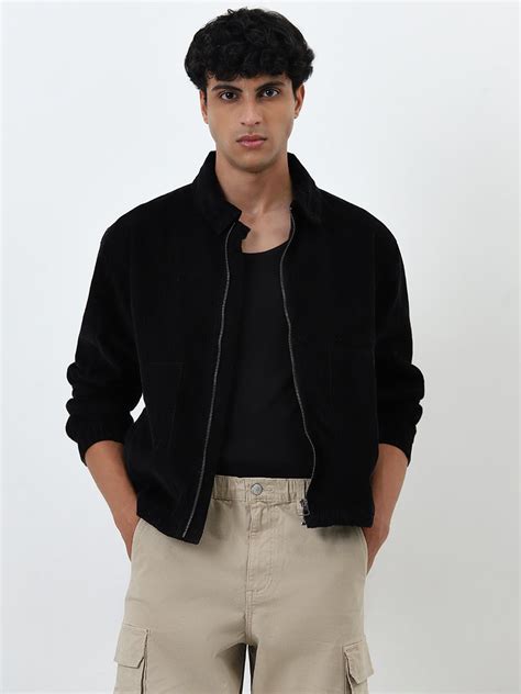 Buy Nuon Black Relaxed-Fit Corduroy Cotton Jacket from Westside