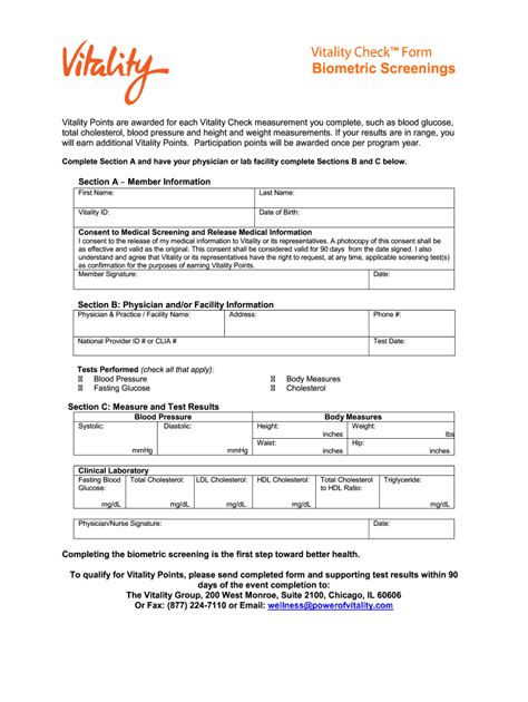 Vitality Check Form Biometrics Screenings - Fill Online, Printable ...