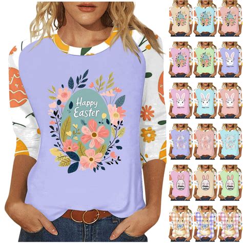 BiZtdJrK Womens Easter Shirts Fashion 3D Bunny Rabbit Print Tshirts ...