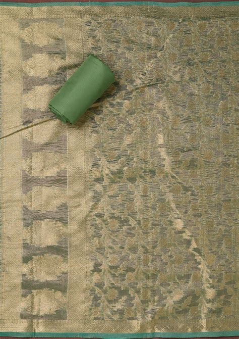 Buy Sea Green Metallic Embroidery TISSUE Unstitched Salwar Suit - Koskii