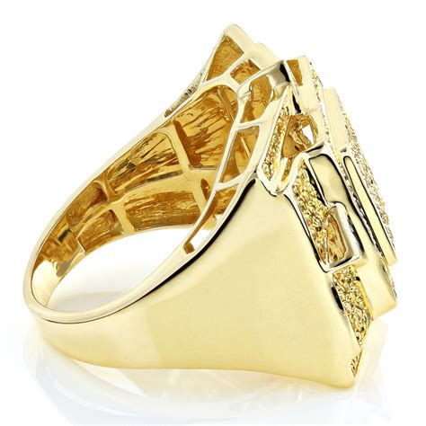 Solid 10K Gold Rings Yellow Diamond Mens Ring 1.11ct 501002