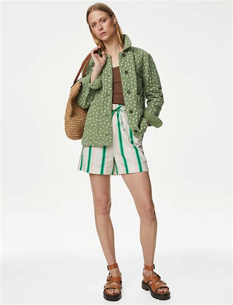 Buy Pure Cotton Floral Quilted Shacket at Marks & Spencer