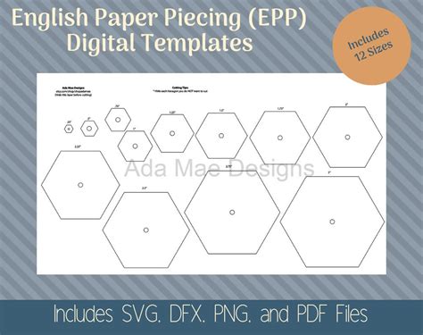 Hexagon English Paper Piecing Templates, Digital Download, 12 Different ...